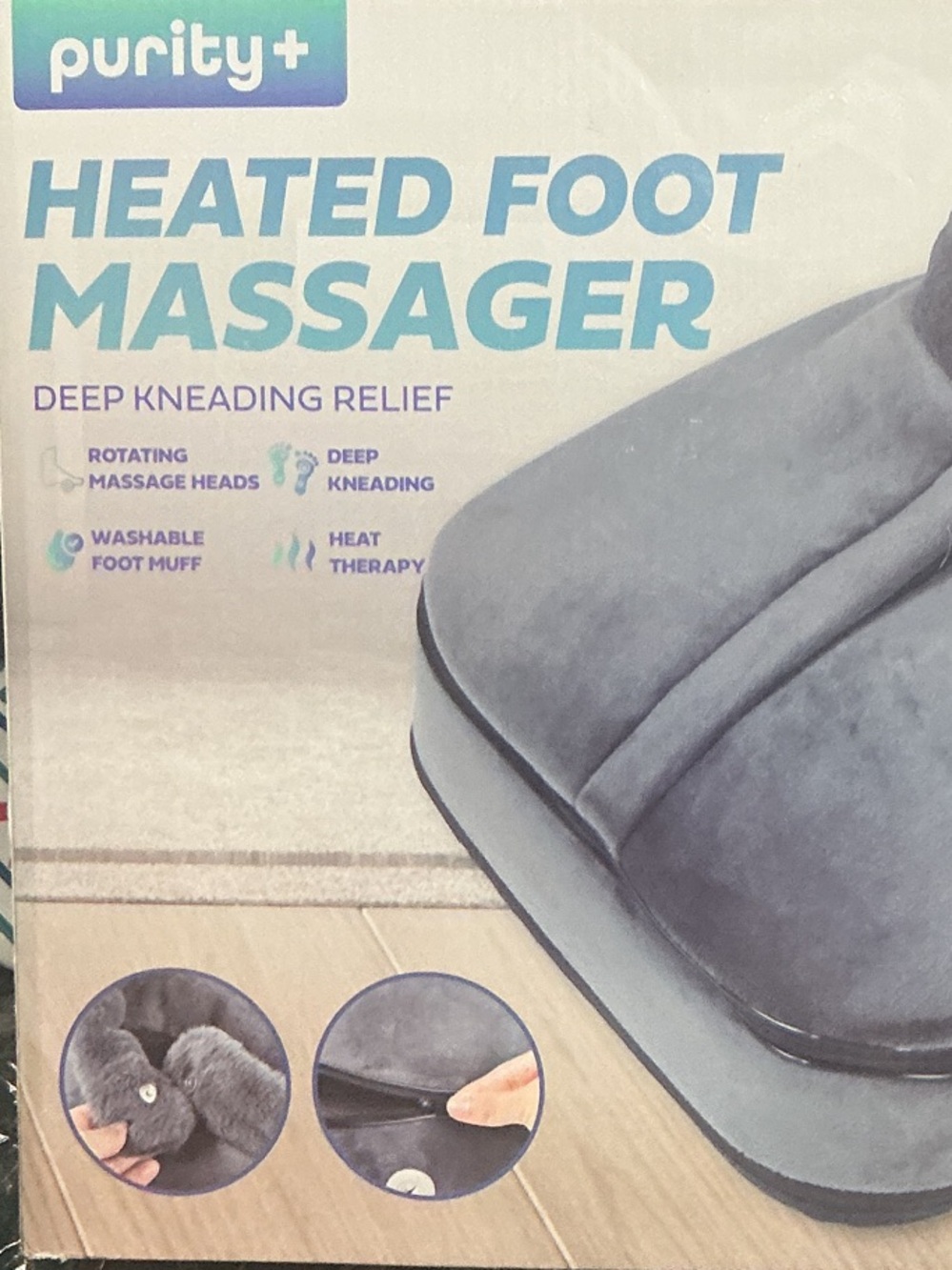 Heated Foot Massager - Gray Plush Foot Muffs
